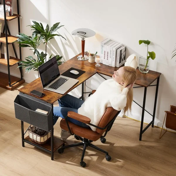 L Shaped Desk - Computer Corner Gaming Pc Table With Cpu Stand Side Bag For Home Office Dorm Sturdy Writing Workstation
