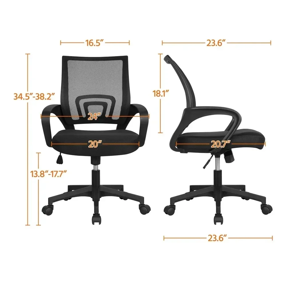 Adjustable Mid Back Mesh Swivel Office Chair With Armrests Black Computer Armchair Furniture Chairs Gaming Cheap Cushion - Image 3