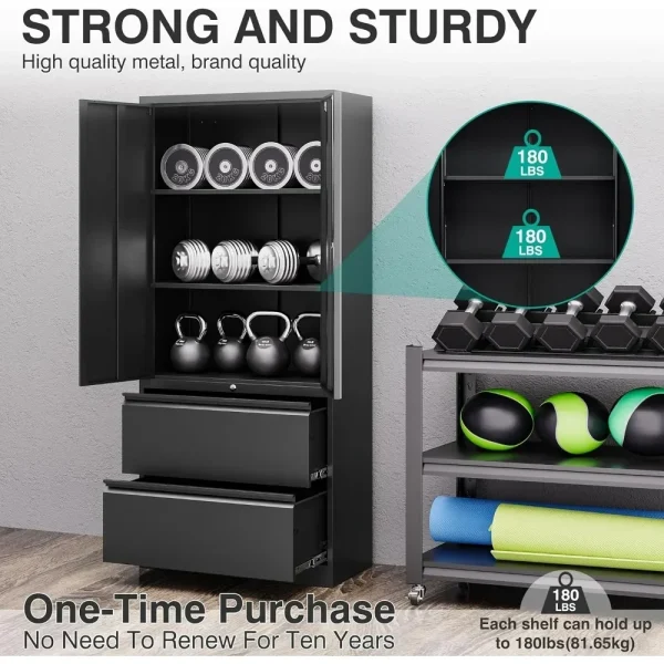 Metal Storage Cabinet with Drawers, Locking Steel Storage Cabinet with Doors, 71" File Cabinets for Home Office