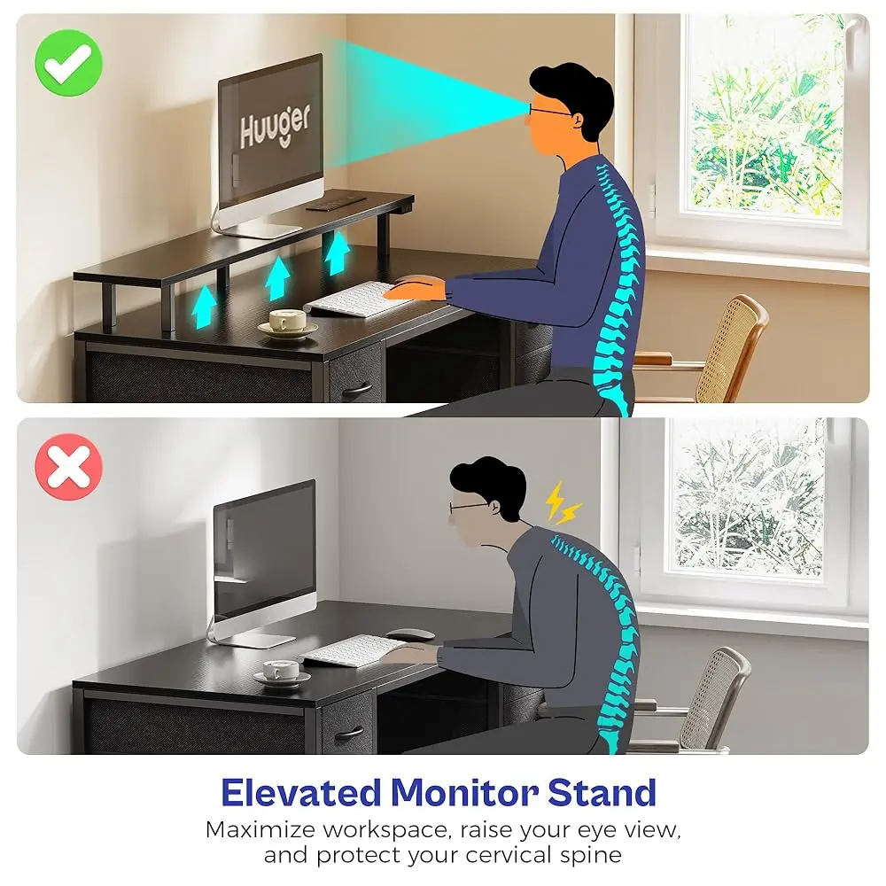 47 H Computer Desk With 4 Drawers, Gaming Desk With Led Lights & Power Outlets, Home Office Desk With Large Storage Space For - Image 5