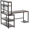 55" L-Shape Computer Desk with Hutch and Wireless Charging, Office Desk Study Table Writing Desk Workstation with 5 Shelves
