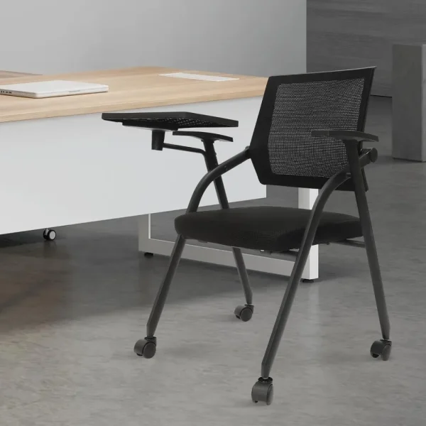 Foldable Desk Chair Stacking Tablet Arm Chair with Caster Wheels for Office School Classroom Training