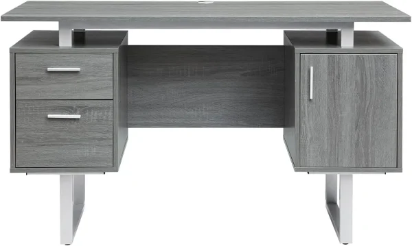 Modern Office Desk With Storage, Gray