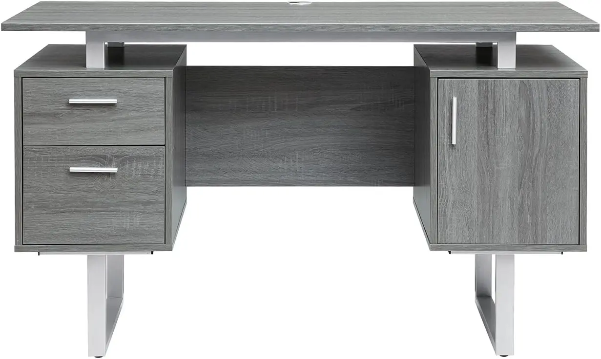 Modern Office Desk With Storage, Gray - Image 6