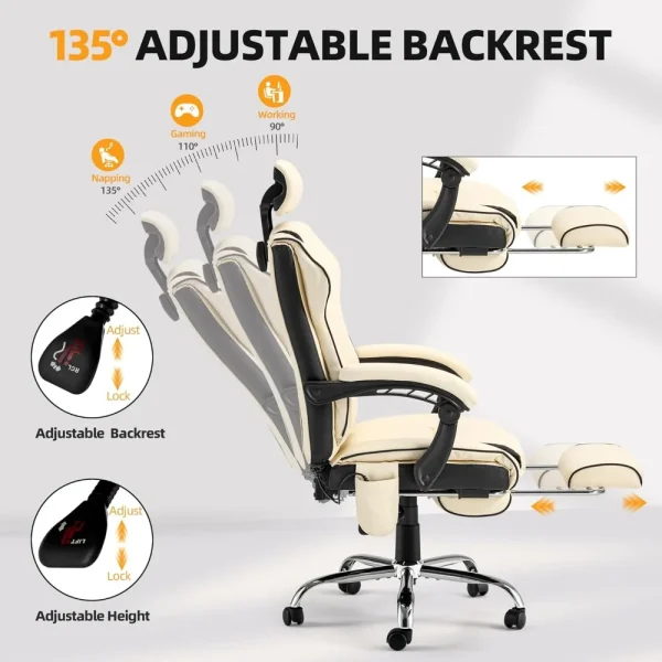 6-Point Massage Office Chair, with Footrest Heated Executive with Reclining Backrest, Ergonomic Gaming Chair with Padded Armrest