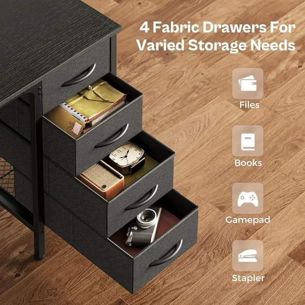 47 H Computer Desk With 4 Drawers, Gaming Desk With Led Lights & Power Outlets, Home Office Desk With Large Storage Space For