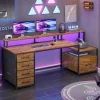 Home Office Desk with File Drawer & Power Outlet, 66'' Computer Desk with 5 Drawer, Storage Shelves, Printer Cabinet