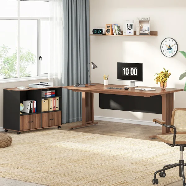 Tribesigns 63" Large Executive Desk L Shaped Computer Desk with File Storage Cabinet, L-Shaped Executive Office Desk