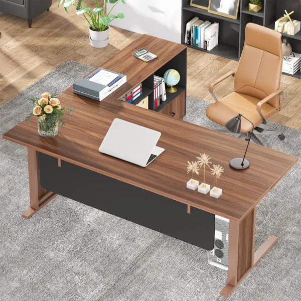 Tribesigns 63" Large Executive Desk L Shaped Computer Desk with File Storage Cabinet, L-Shaped Executive Office Desk