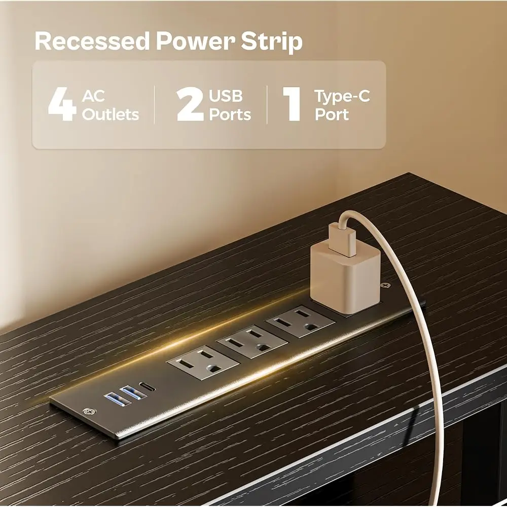 47 H Computer Desk With 4 Drawers, Gaming Desk With Led Lights & Power Outlets, Home Office Desk With Large Storage Space For - Image 4