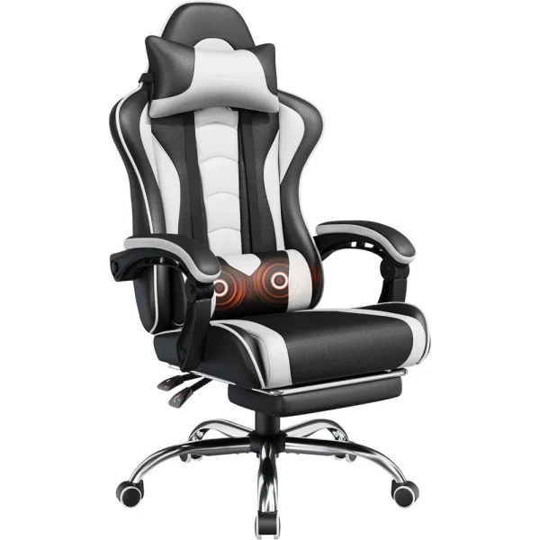 Office Chair, Chair w/ Massage Lumbar Support & Footrest Height Adjustable Ergonomic w/ Swivel Seat & Headrest, Office Chair