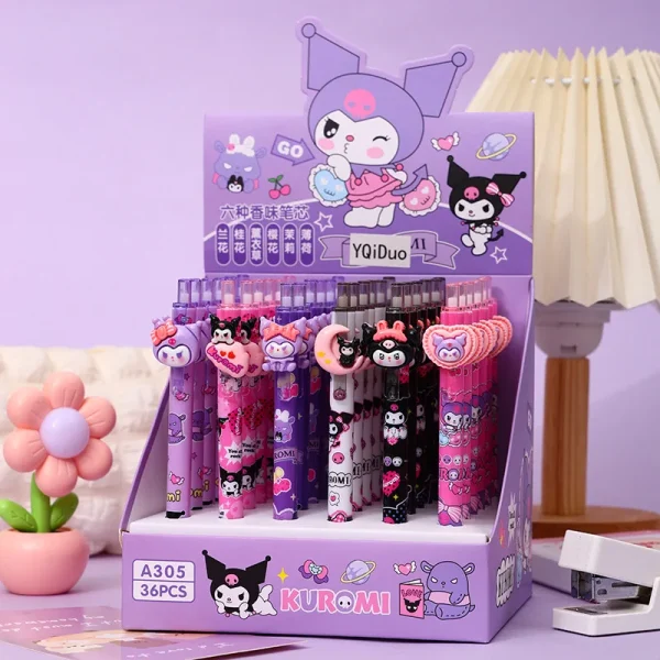 Sanrio Gel Pen 36pc 0.5mm Black Cartoon Kuromi Love Family Resin Hello Ktiiy Patch Press Pen Cute Writing Tools Office Supplies.