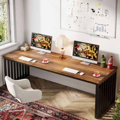 Tribesigns 78''Modern Large Office Desk, 2-Person Computer Workstation, Industrial Wooden Desk with Metal Legs
