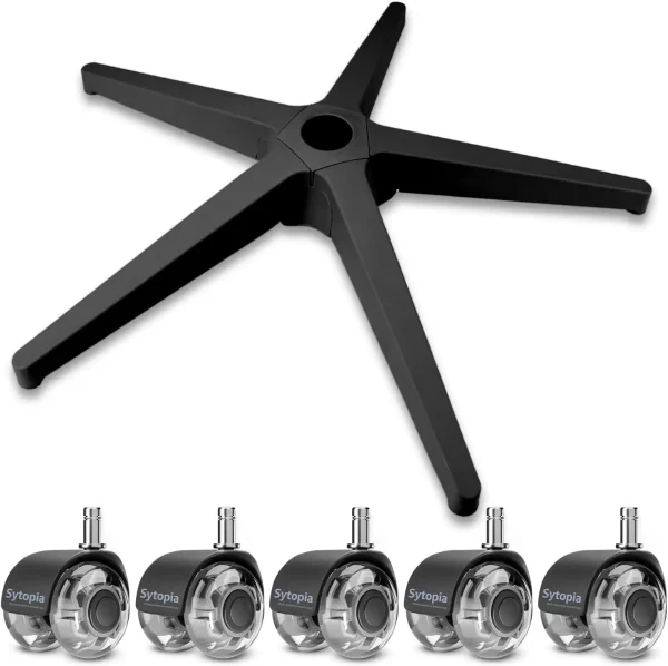 28"" Office Chair Base Replacement With Wheels, Set Of 5, 2500Lbs Heavy Duty Desk Chair Base, Quiet Casters, Black