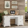 55'' Farmhouse Executive Desk, Home Office Desk with Drawers, Wood Computert Desk with File Cabinet and Power Outlets
