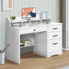 White Desk with 4 Drawers, Computer Desk , Wood Writing Home Office Workstation, Student Desks for Bedooms with Drawers,White