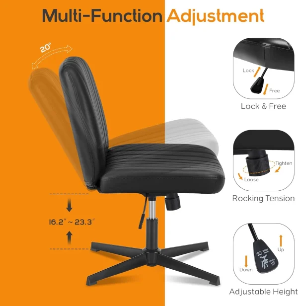 Dumos Criss Cross Chair Legged Office Wide Comfy Desk Seat, No Wheels Armless Computer Task Seating, Swivel Vanity Home Height