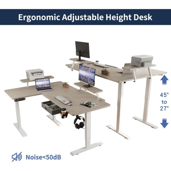 kf-Saf75e124c0064fd98e877cee5bfe27b7h Electric L Shape Standing Desk with Drawer, 63x47 Inches Height Adjustable Sit Stand Up Desk with Storage Shelf, Home Office