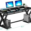 Tempered Glass Computer Desk, Ultramodern Home Office Desk Study Writing Desk With X-Shaped Leg, Tempered Glass Desktop And