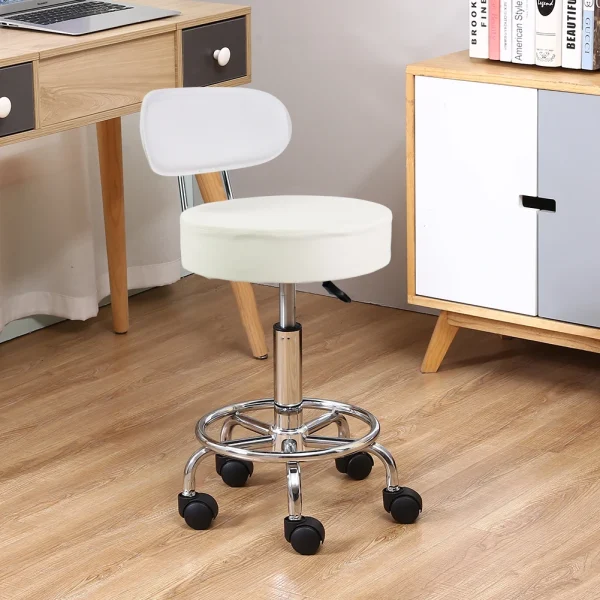 KKTONER PU Leather Rolling Stool Mid-Back with Footrest Height Adjustable Office Computer Home Drafting Swivel Task Chair White