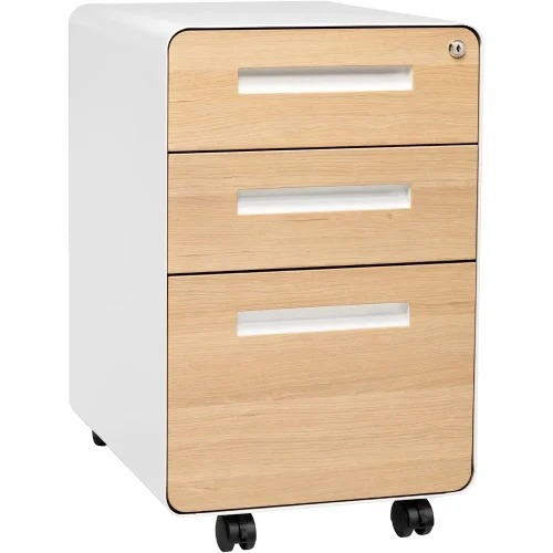 Stockpile 3 Drawer File Cabinet with Lock - Under Office Desk Metal Filing Cabinet, Legal/Letter File Folders, Wheels and Stati
