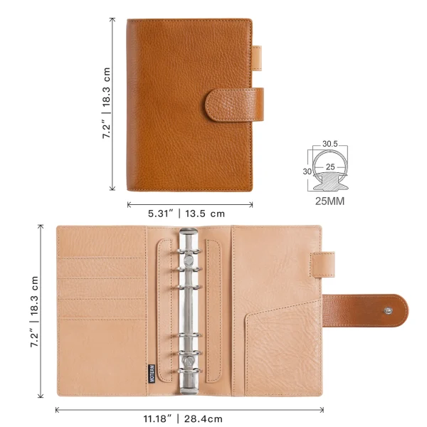 Moterm New Arrival Elite Series Personal Size Rings Planner without Big Back Pocket Vegetable Tanned Notebook with 25mm rings