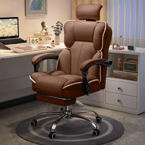 Executive Office Chair with Foot Rest High Back Office Chair Computer Gaming Chairs Big and Tall PU Leather Office Brown Compute