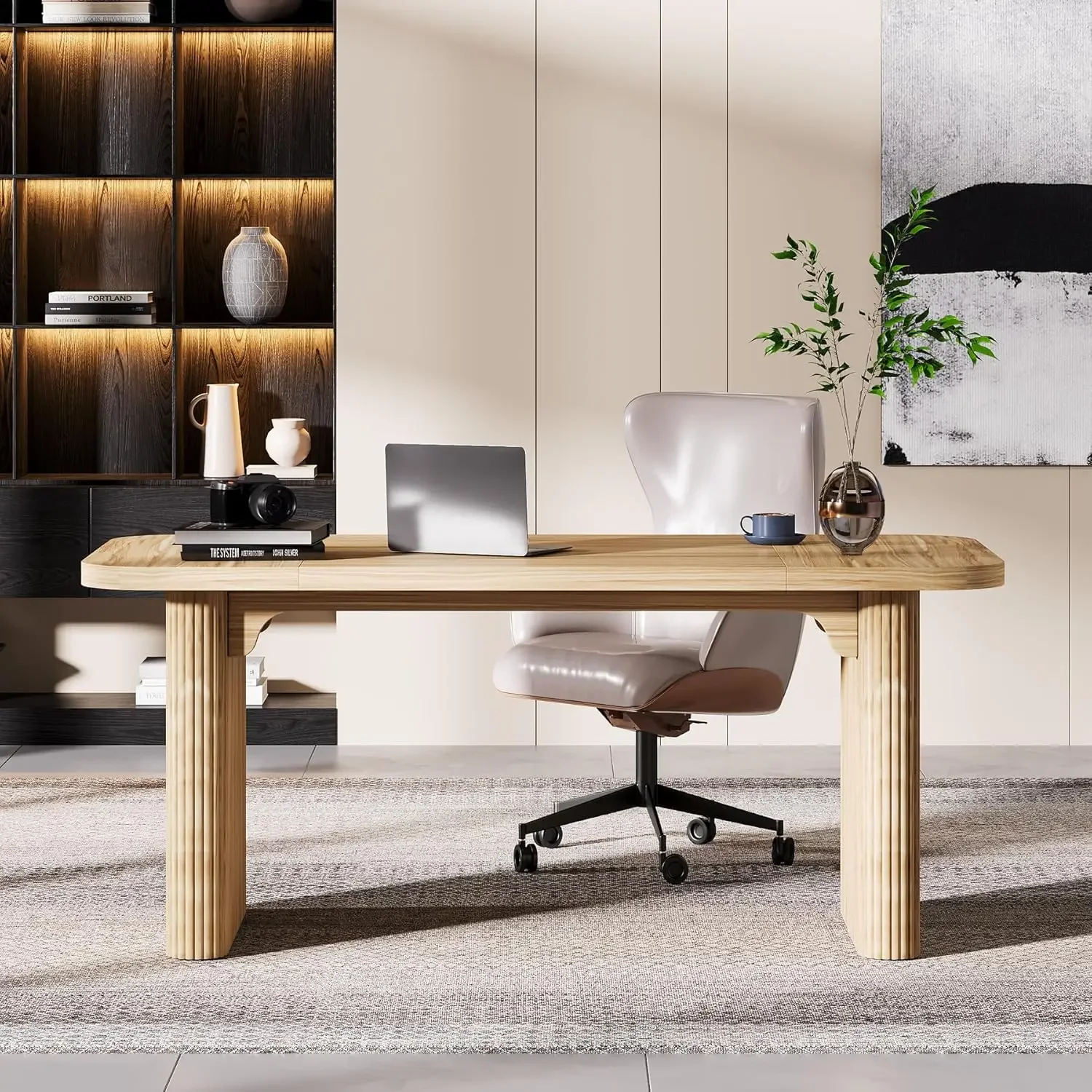 62-Inch Executive Desk, Large Computer Office Desk, Modern Office Desks & Workstations with Double Pedestal, Writing Table Work