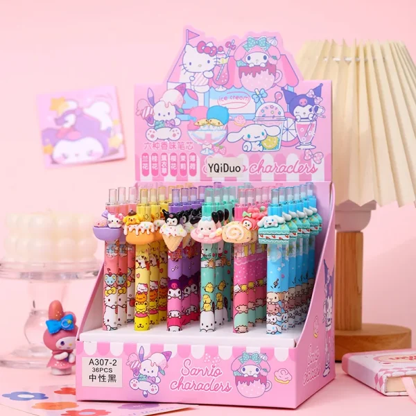 Sanrio Gel Pen 36pc 0.5mm Black Cartoon Kuromi Love Family Resin Hello Ktiiy Patch Press Pen Cute Writing Tools Office Supplies.