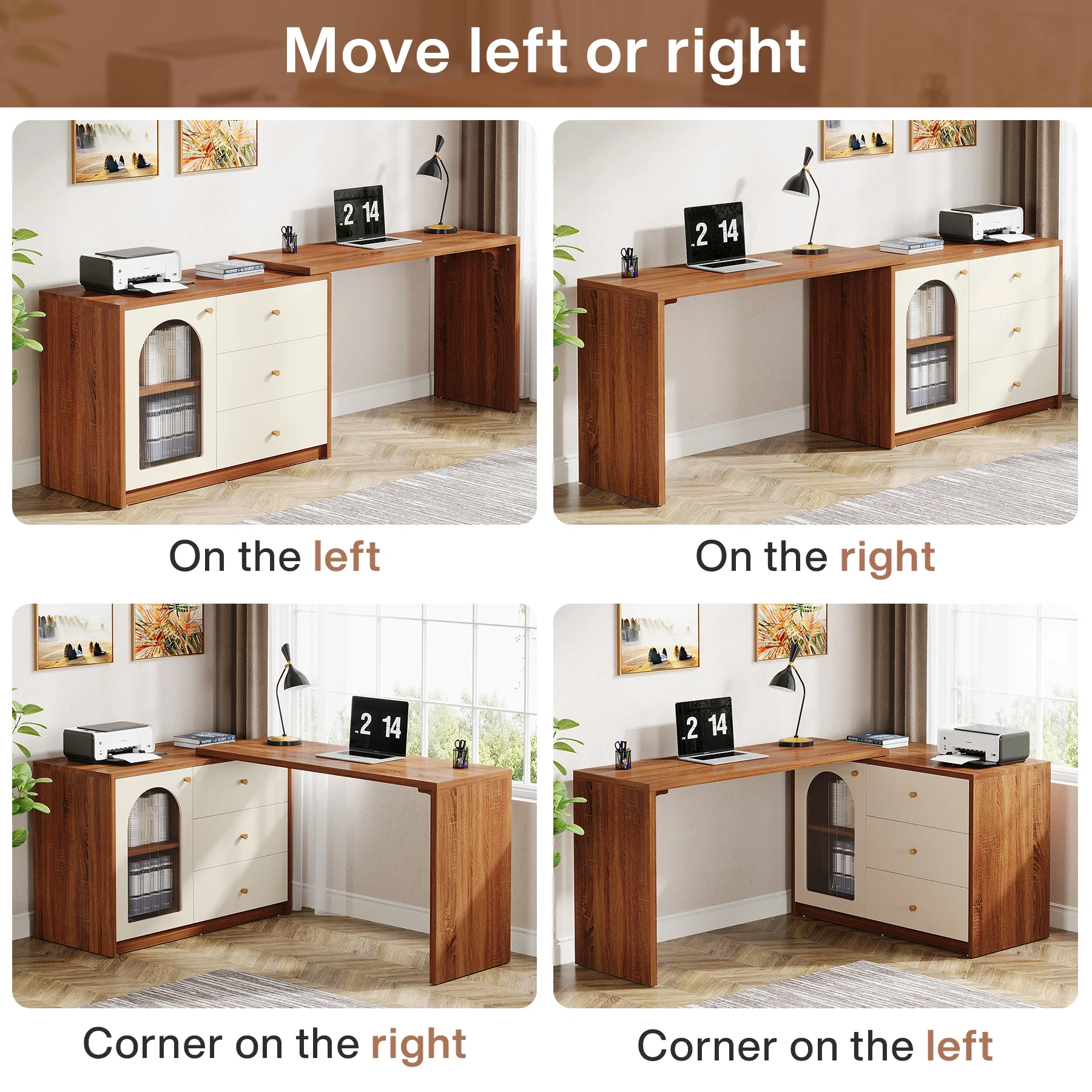 Tribesigns L Shaped Computer Desk with Drawers, Modern Corner Home Office Desk with Reversible Storage Cabinet, Long Study Desk - Image 6