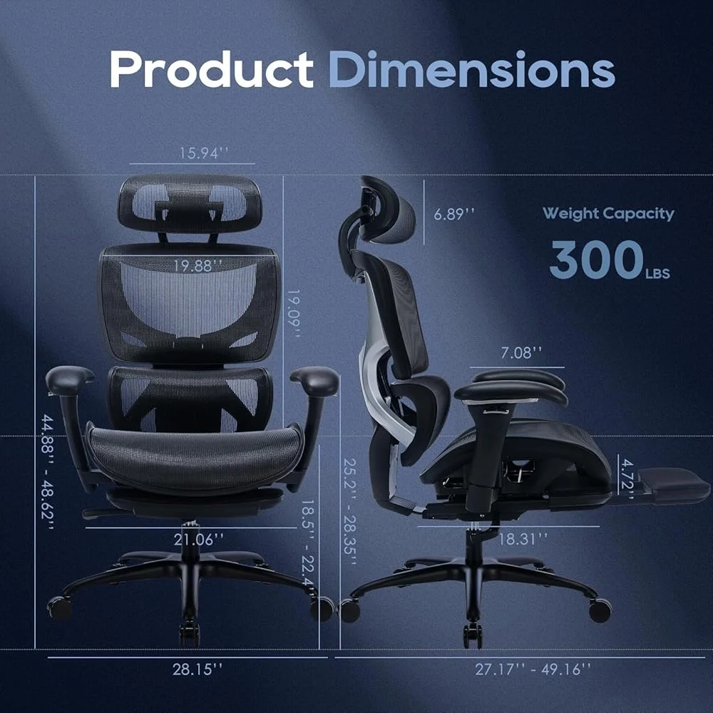 Ergonomic Mesh Office Chair with Adjustable Headrest Footrest Dynamic Lumbar Support 3D Armrests High Back Executive Desk Chair