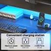 Farmhouse Computer Desk with 4 File Drawer & Power Outlet & Led Lights, 59" Wood Home Office Desk with Long Monitor Stand