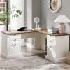 L Shaped Executive Desk with Drawers, Home Office Desk with Charging Station, Wood Corner Computer Desk for Work and Study