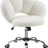 Boucle Upholstered Desk Chair Cloud-Shaped Vanity Adjustable Home Office Chair Computer with Rolling Wheels