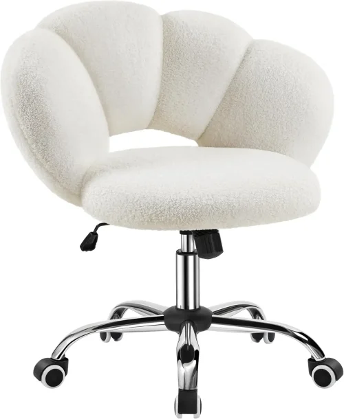 Boucle Upholstered Desk Chair Cloud-Shaped Vanity Adjustable Home Office Chair Computer with Rolling Wheels