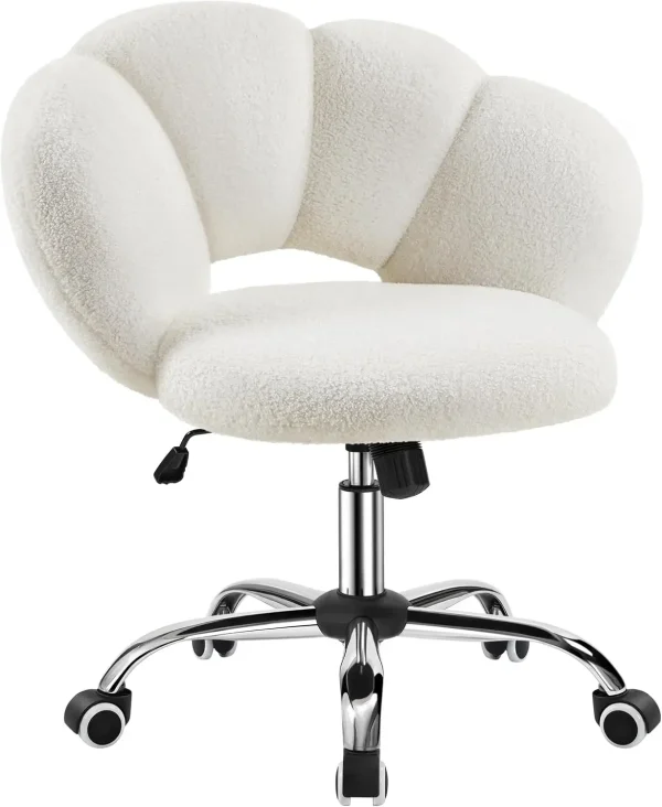 Boucle Upholstered Desk Chair Cloud-Shaped Vanity Adjustable Home Office Chair Computer with Rolling Wheels