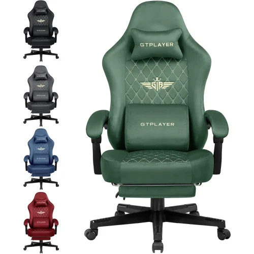 Gaming Chair Fabric with Pocket Spring Cushion, High Back Computer Office Chair with Headrest & Lumbar Support, Ergonomic Video