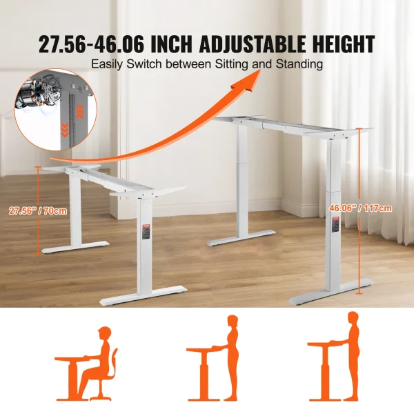 VEVOR Standing Desk Frame Electric Stand Up Computer Desk Legs Ergonomic DIY Workstation Base for Home and Office Black white