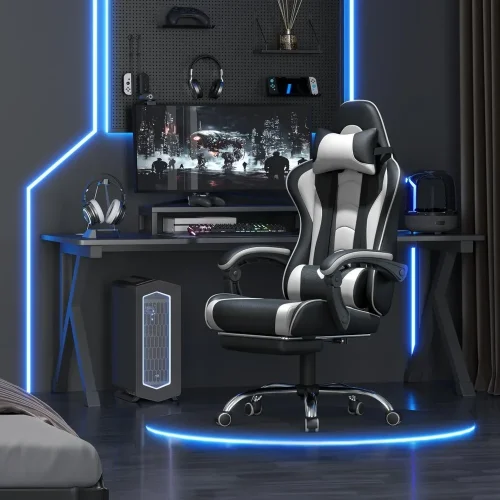 Office Chair, Chair w/ Massage Lumbar Support & Footrest Height Adjustable Ergonomic w/ Swivel Seat & Headrest, Office Chair