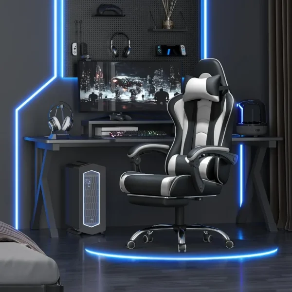 Office Chair, Chair w/ Massage Lumbar Support & Footrest Height Adjustable Ergonomic w/ Swivel Seat & Headrest, Office Chair