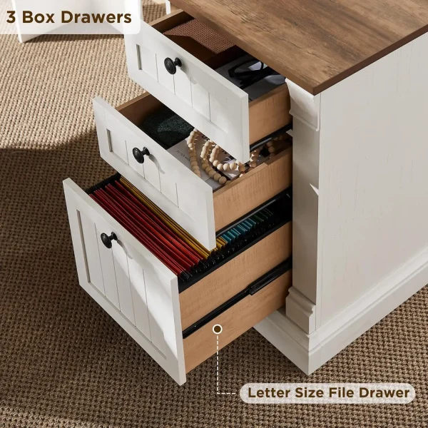 L Shaped Executive Desk with Drawers, Home Office Desk with Charging Station, Wood Corner Computer Desk for Work and Study