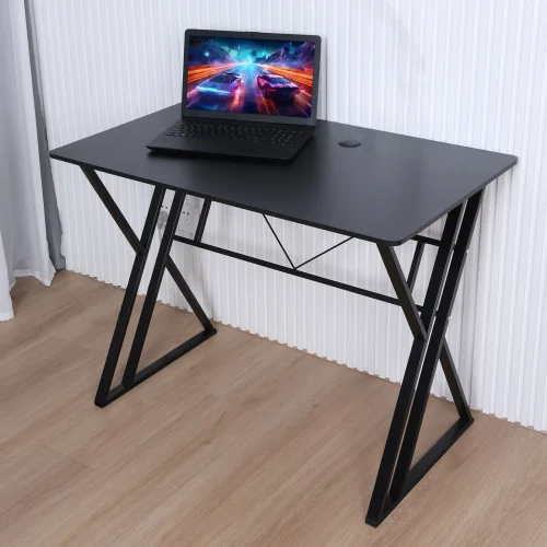 Gaming Desk, Ergonomic Computer Game Table with Dual K-shaped Steel Legs, Sturdy PC Workstation Desk for Home Office with Cable