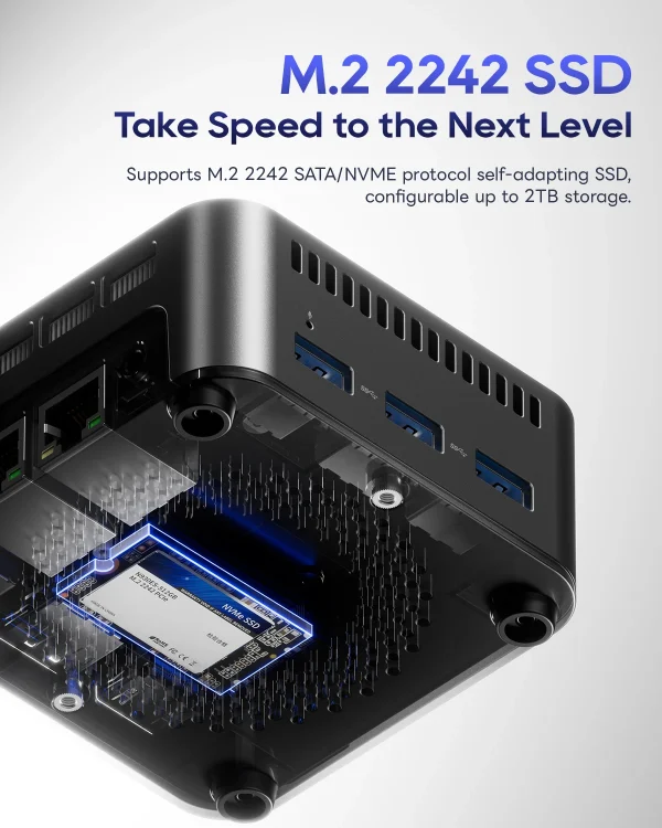 kf-Scda758d663c1473599c7eb74ba264486G AOOSTAR N1 PRO Mini PC Intel N150 12GB RAM 256/512GB M.2 2242 SSD, Dual 2.5G LAN/WiFi5/BT4.2 for Desktop Office/Business