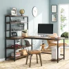 55" L-Shape Computer Desk with Hutch and Wireless Charging, Office Desk Study Table Writing Desk Workstation with 5 Shelves