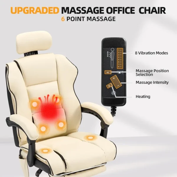 6-Point Massage Office Chair, with Footrest Heated Executive with Reclining Backrest, Ergonomic Gaming Chair with Padded Armrest