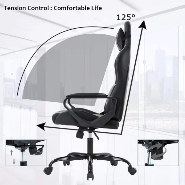 High Back Gaming Chair Ergonomic Racing Heavy Duty Office Chair Pc Video Game Chair, Massage Function Lumbar Support With Arms