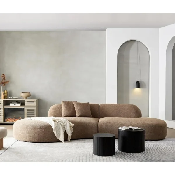 135.4" Curved Sectional Sofa,Oversized Modular Chaise Longue,6-Seat Boucle Fabric Couch with Pillows for Living Room,Apartment