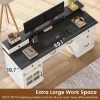 Farmhouse Executive Desk with Drawers Computer Desk with File Drawers, Power Outlet and Led Lights, Executive Office Desk