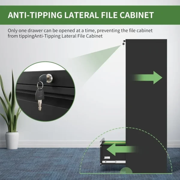 Lateral File Cabinet with Lock, Home Office Storage Cabinet for Hanging Files 5 Drawers-64.09''H,5 Drawer Metal Filing Cabinets