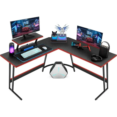 L Shaped Gaming Desk Computer Corner Desk PC Gaming Desk Table with Large Monitor Riser Stand for Home Office Office Desks